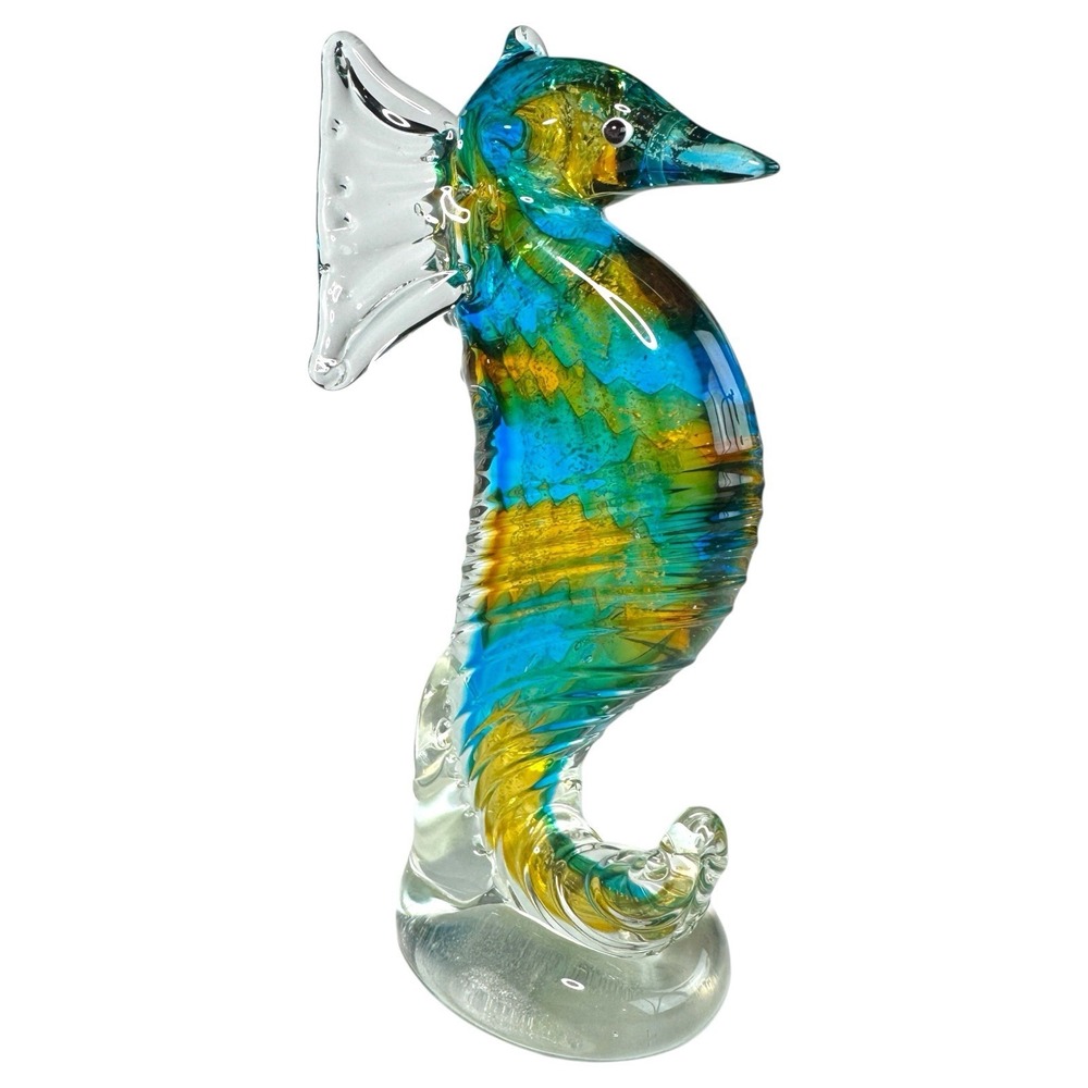 Seahorse Multicolor‎ Murano Style 7.5 Inch Hand Blown Glass Figurine Paperweight